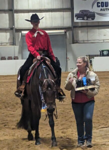 Sam & THE WHOS WHO after winning the 2023 Congress Grand Champion for Level 1 14-18 Youth Western Pleasure